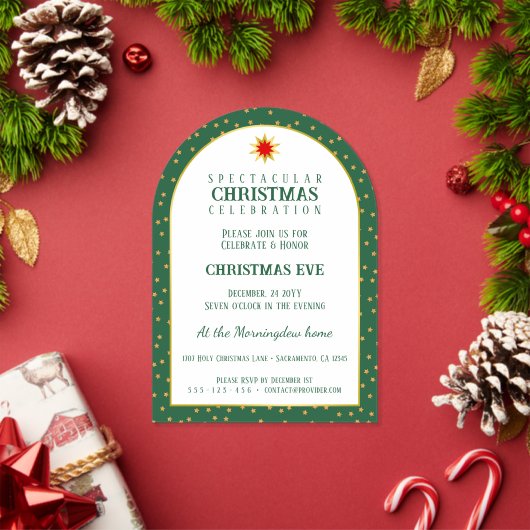 Christmas Pattern - Stars Shower Green Gold アクリル招待状 (インサイチュ (クリスマス))