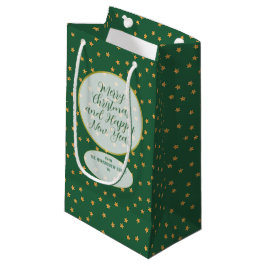 Christmas Pattern - Stars Shower Green Gold スモールペーパーバッグ