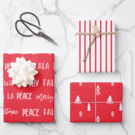 Christmas pattern text Red set Wrapping Paper ラッピングペーパーシート