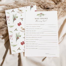 Christmas Pattern Who Knows Mommy Best Game Card 招待状