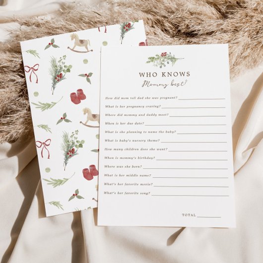 Christmas Pattern Who Knows Mommy Best Game Card 招待状