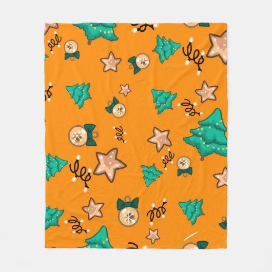 Christmas pattern with candles, Tangerinesbackgrou フリースブランケット (正面)