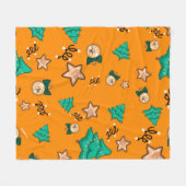 Christmas pattern with candles, Tangerinesbackgrou フリースブランケット (正面(横))