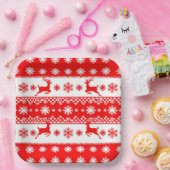 Christmas Pattern with Reindeer and Snowflakes ペーパープレート (パーティー)