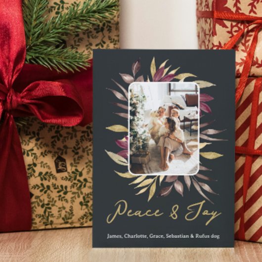 Christmas Peace and Joy Winter Foliage Photo シーズンカード