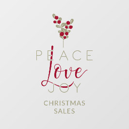 Christmas Peace Love Joy Holly Branches Quote ウィンドウサイン