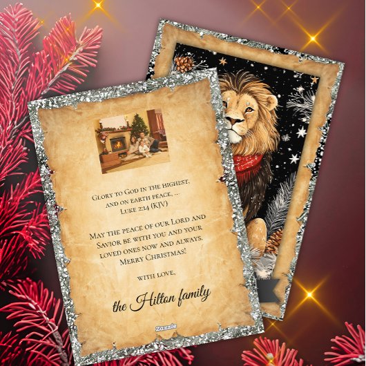 Christmas Peace on Earth Lion Family Photo シーズンカード