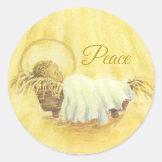 Christmas Peace Stickers Jesus in Manger ラウンドシール (正面)