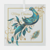Christmas Peacock and Feather Glass Ornament ガラスオーナメント (正面)