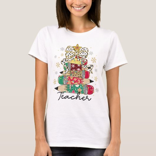 Christmas Pencil Tree Teacher Shirt Tシャツ (正面)
