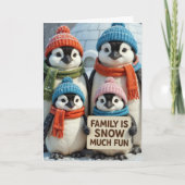 Christmas Penguin Family In Snowflakes カード (正面)