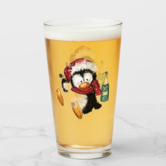 Christmas Penguin Funny Glass タンブラーグラス (ドリンク正面)