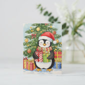 Christmas Penguin Postcard Watercolor Holiday Card ポストカード (スタンド正面)