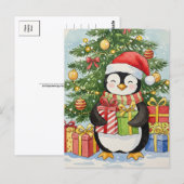 Christmas Penguin Postcard Watercolor Holiday Card ポストカード (正面/裏面)