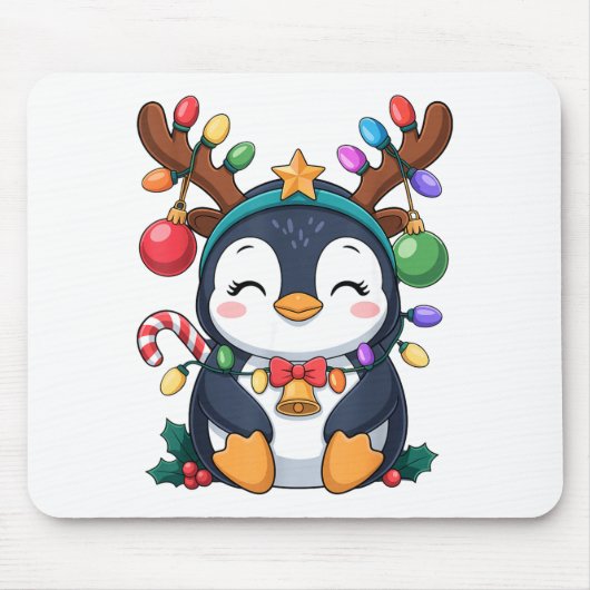 Christmas Penguin Reindeer Lights Holiday Animal K マウスパッド (正面)