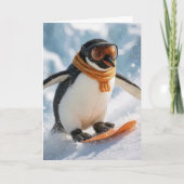 Christmas Penguin Snowboarding Downhill カード (正面)