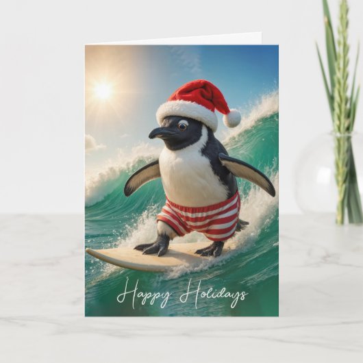 Christmas Penguin Surfing On a Wave シーズンカード (正面)