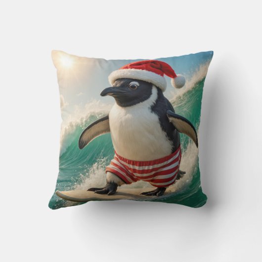 Christmas Penguin Surfing On an Ocean Wave クッション (裏面)