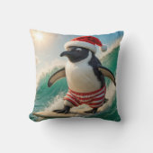 Christmas Penguin Surfing On an Ocean Wave クッション (正面)