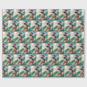 Christmas Penguin Surfing On an Ocean Wave ラッピングペーパー (フラット)