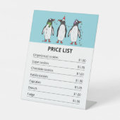 Christmas Penguins On Blue - クリスマスの価格表 台座サイン (正面)