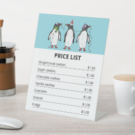 Christmas Penguins On Blue - クリスマスの価格表 台座サイン