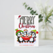 Christmas Penguins With Santa Cap Holiday Card シーズンカード (スタンド正面)