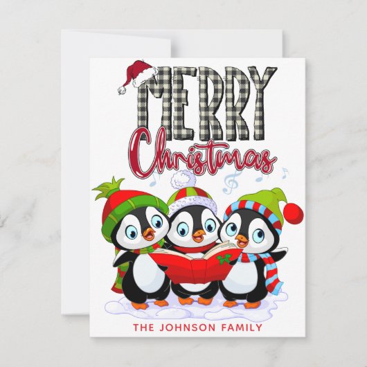 Christmas Penguins With Santa Cap Holiday Card シーズンカード (正面)