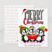 Christmas Penguins With Santa Cap Holiday Card シーズンカード (正面/裏面)