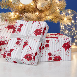 Christmas Peppermint | Candy Cane Poinsettia Holly ラッピングペーパー