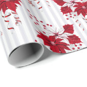 Christmas Peppermint | Candy Cane Poinsettia Holly ラッピングペーパー (ロールコーナー)