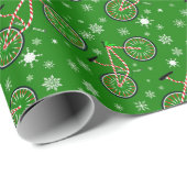 Christmas Peppermint Cycling Bike Snowflakes Green ラッピングペーパー (ロールコーナー)