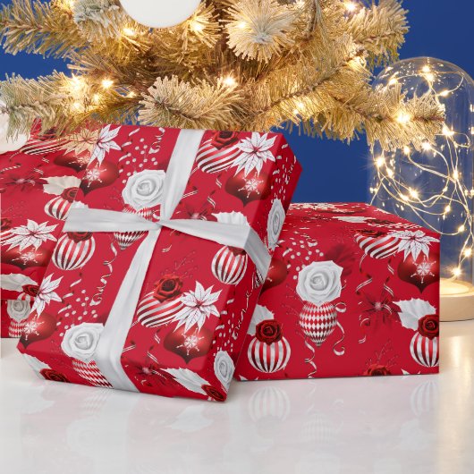 Christmas Peppermint | Ornament Floral Ribbon ラッピングペーパー (クリスマス)