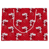 Christmas Peppermint | Poinsettia Stripe Pattern ラージペーパーバッグ (正面)