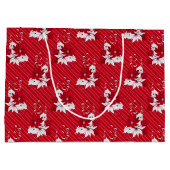 Christmas Peppermint | Poinsettia Stripe Pattern ラージペーパーバッグ (裏面)
