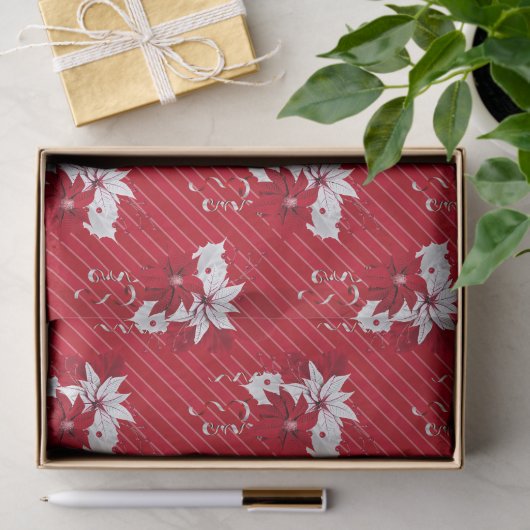 Christmas Peppermint | Poinsettia Stripe Pattern 薄葉紙 (ギフト)