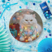 Christmas Persian Cat Tangled in Holiday Lights ペーパープレート (パーティー)