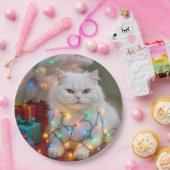 Christmas Persian Cat Tangled in Holiday Lights ペーパープレート (パーティー)