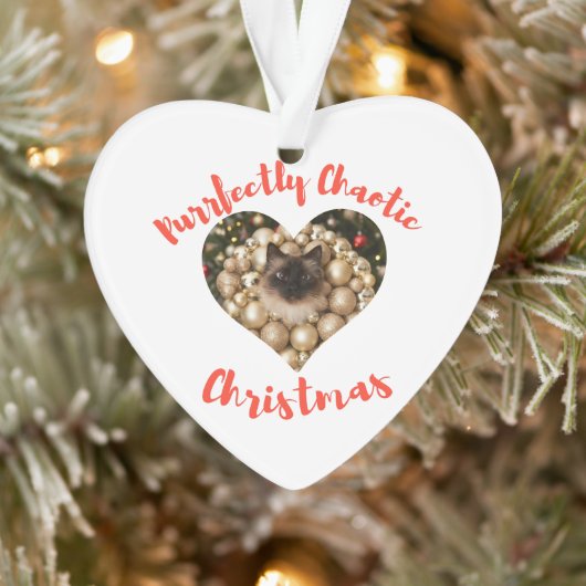 Christmas Personalized Cat Heart Photo Frame オーナメント (ツリー)