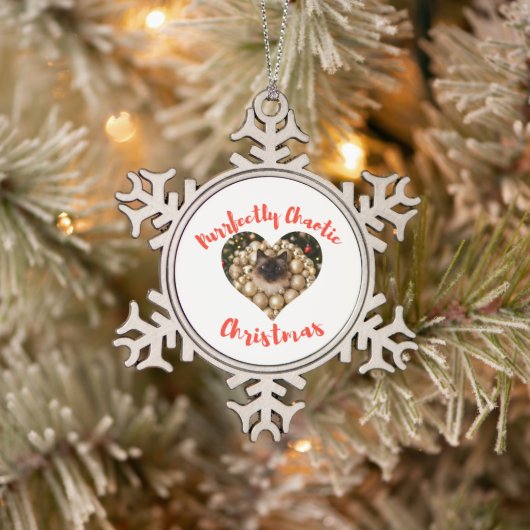 Christmas Personalized Cat Heart Photo Frame スノーフレークピューターオーナメント (ツリー)