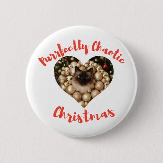 Christmas Personalized Cat Heart Photo Frame 缶バッジ (正面)