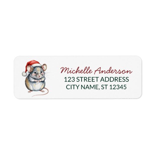 Christmas Pet Rat with Santa Hat Return Address ラベル (正面)
