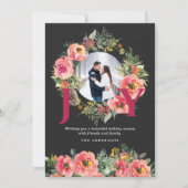 Christmas Photo Black Joy Floral Wreath Botanical  シーズンカード (正面)
