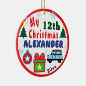 Christmas PHOTO Blue Car Boy Age Name セラミックオーナメント (右)