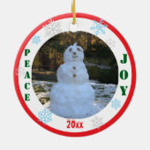 Christmas PHOTO Blue Car Boy Age Name セラミックオーナメント (裏面)