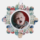 Christmas Photo Blue Festive Houses Holiday オーナメントカード (正面)