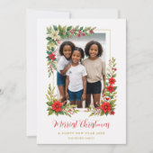 Christmas Photo Botanical Frame Poinsettias Blooms シーズンカード (正面)