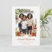 Christmas Photo Botanical Frame Poinsettias Blooms シーズンカード (スタンド正面)