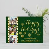 Christmas Photo Card, Classic Film Strip, Green 箔シーズンカード (立ち正面)