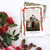 Christmas Photo Card - Classic Red Bow & Greenery シーズンカード